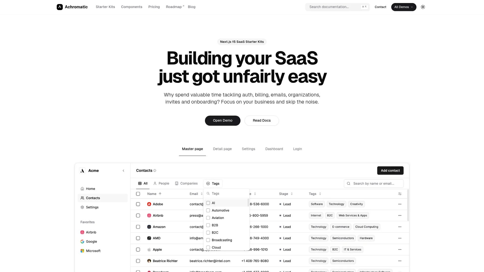 Achromatic homepage screenshot