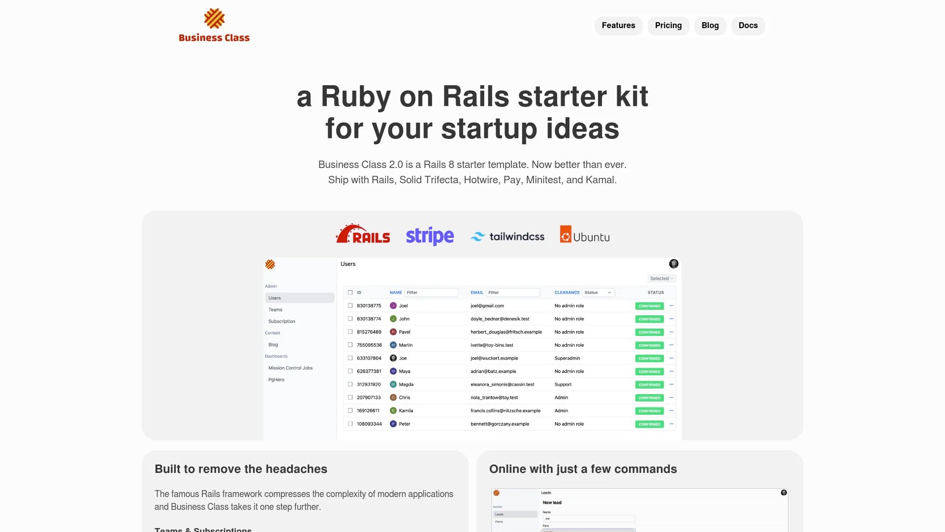 Business Class homepage screenshot