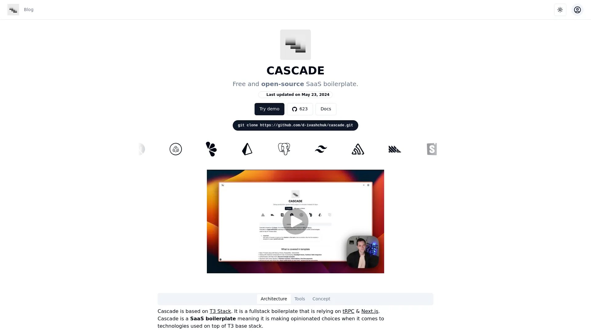 Cascade homepage screenshot