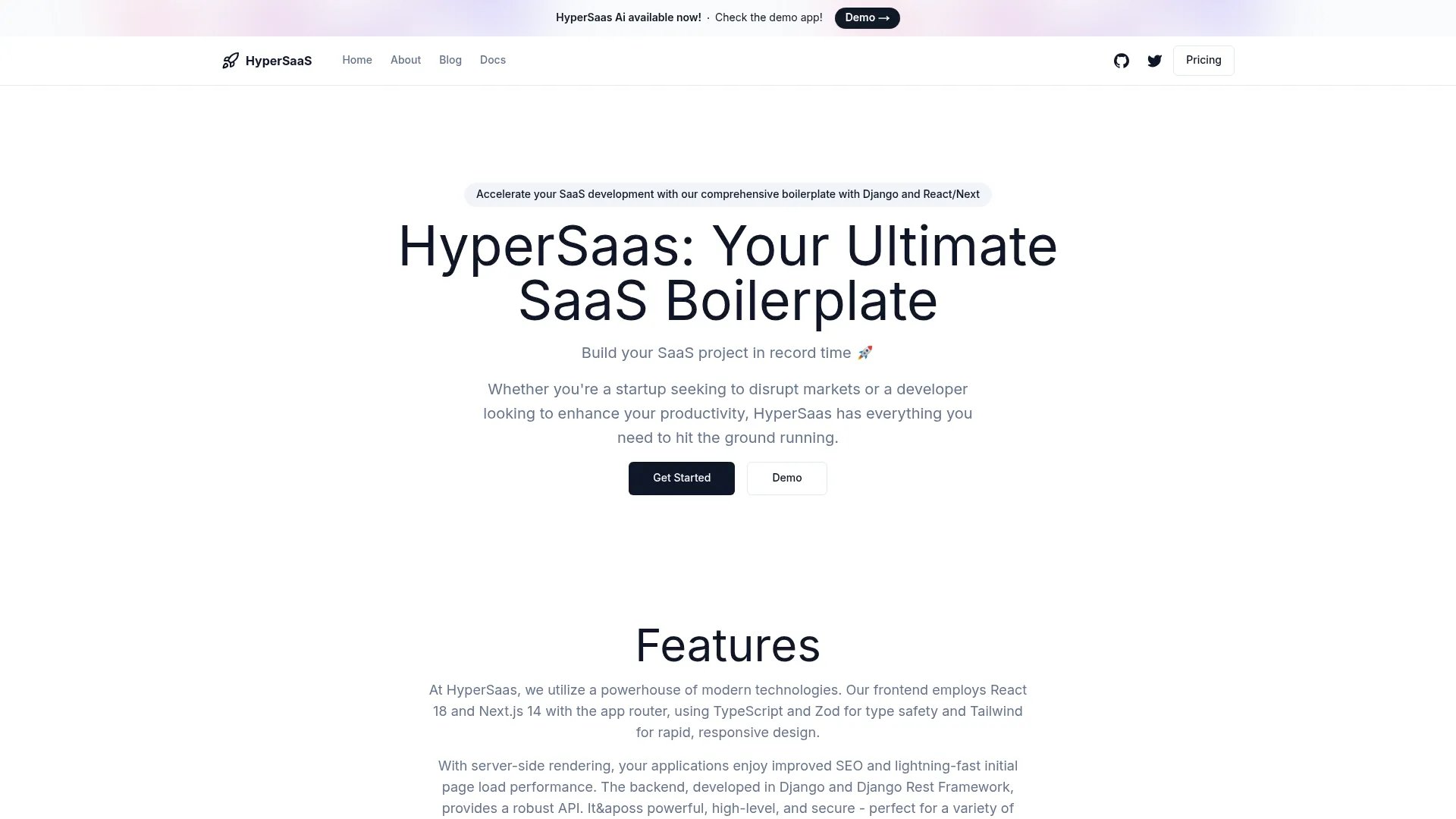 HyperSaas homepage screenshot