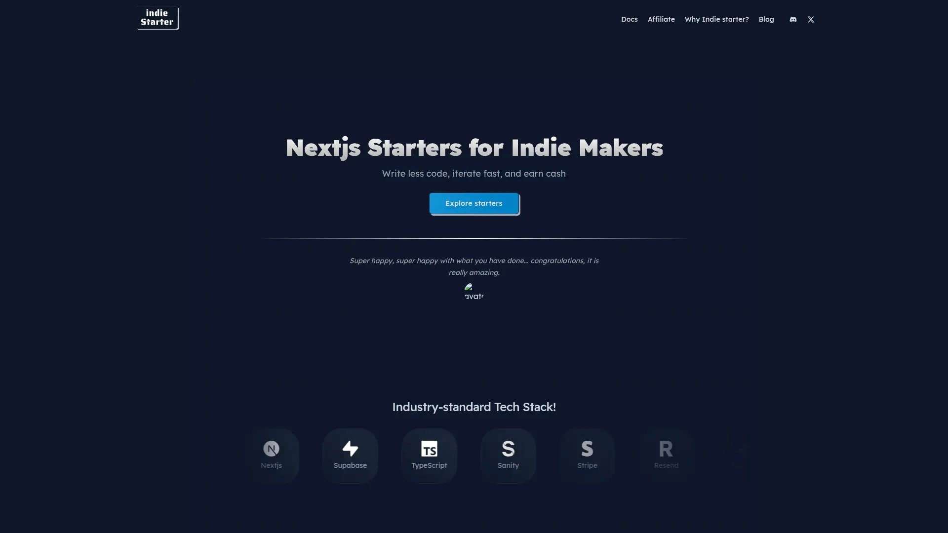 Indie Starter homepage screenshot