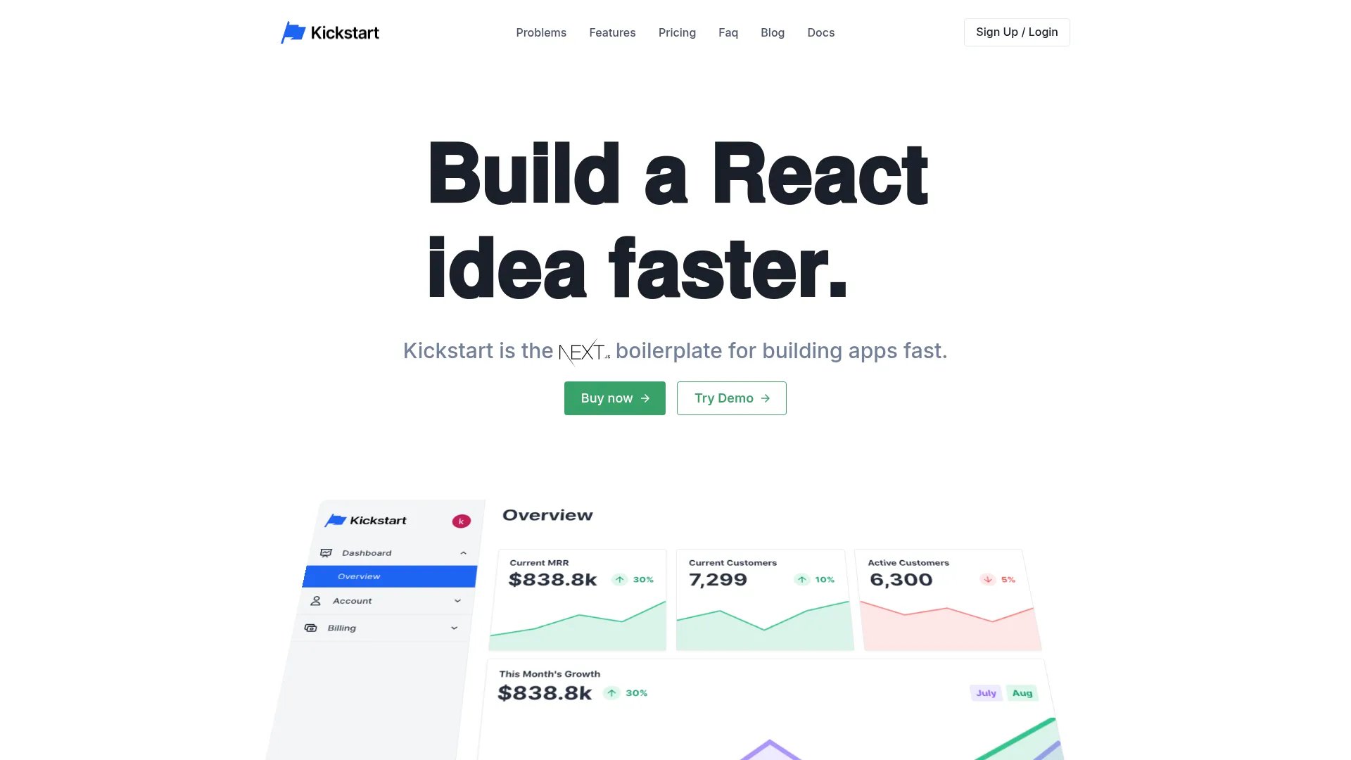 Kickstart homepage screenshot