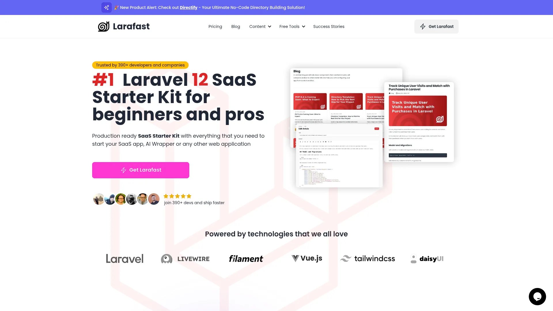 Larafast homepage screenshot