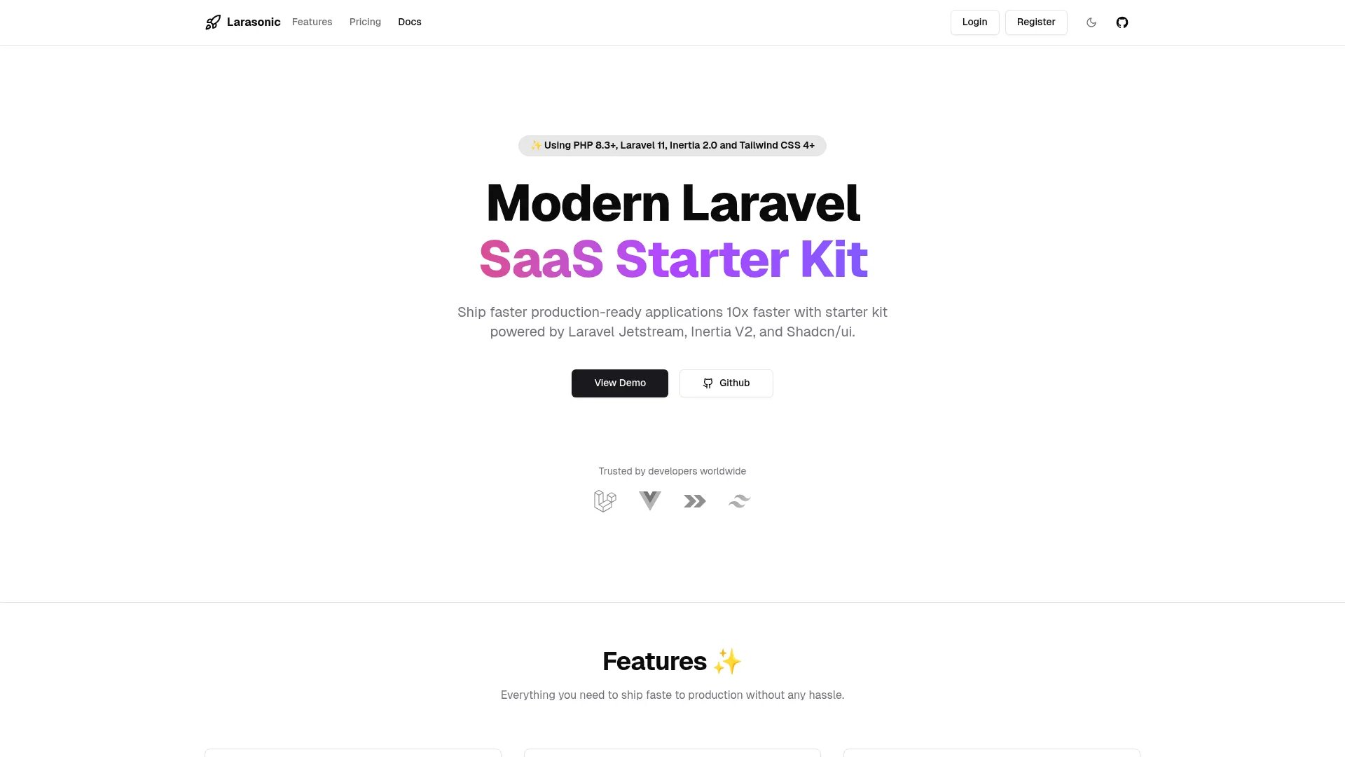 Larasonic homepage screenshot