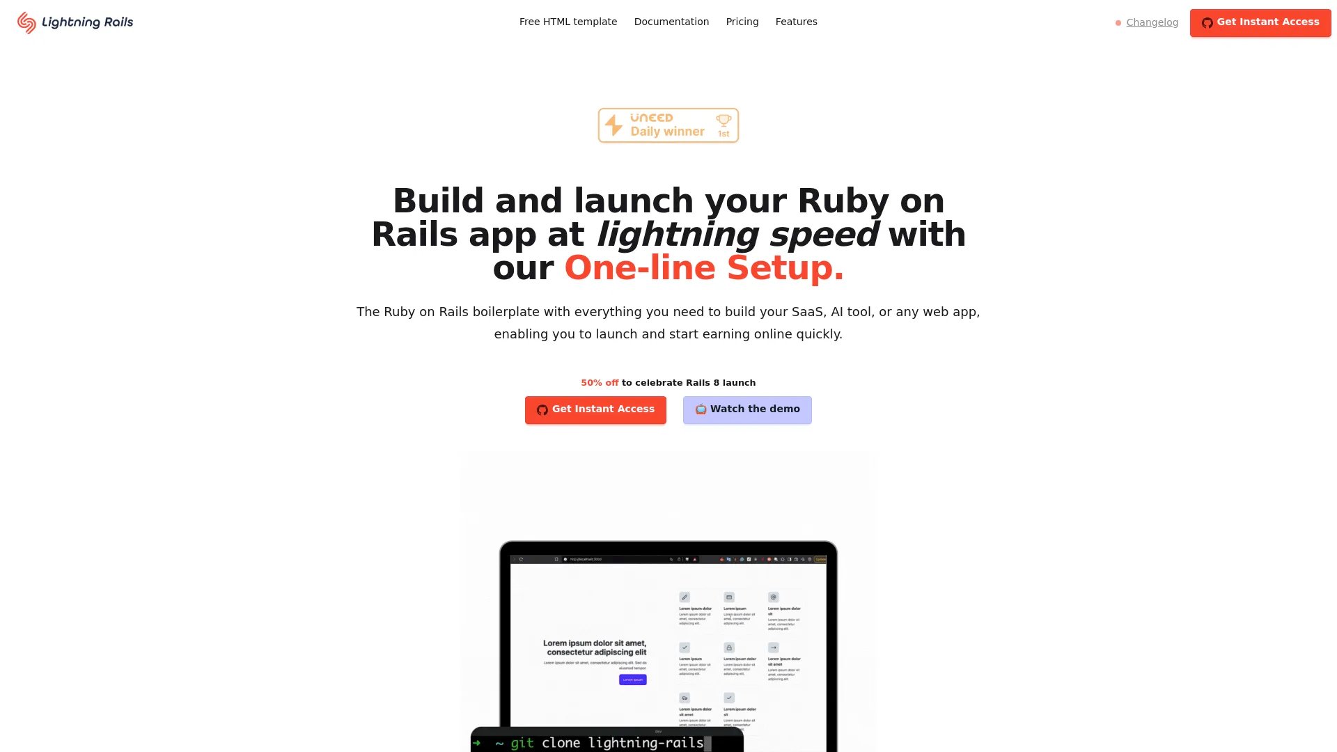 Lightning Rails homepage screenshot