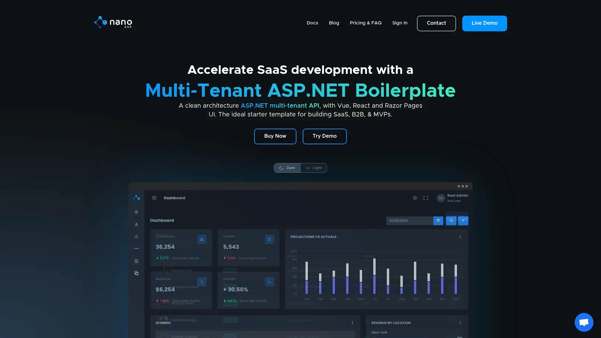 Nano ASP.NET SaaS Boilerplate homepage screenshot