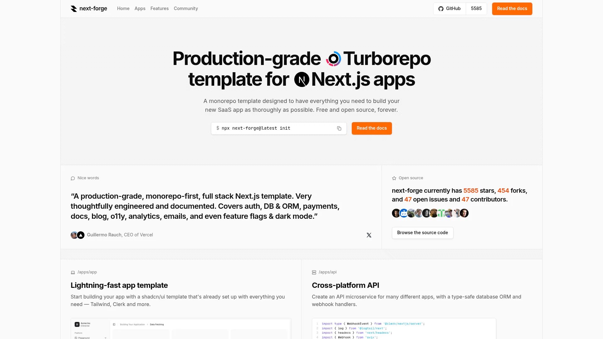 Next Forge homepage screenshot