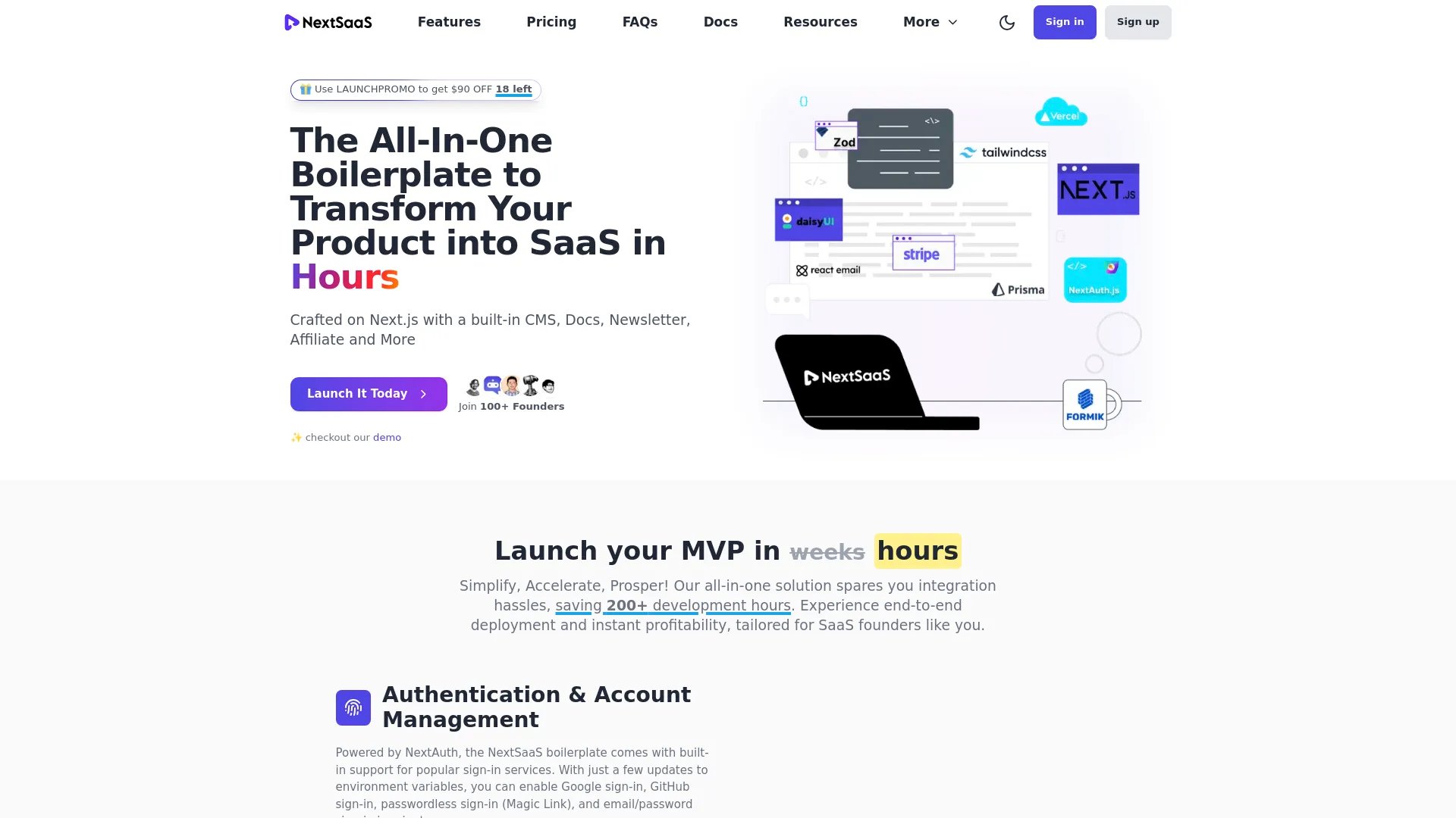 NextSaaS homepage screenshot