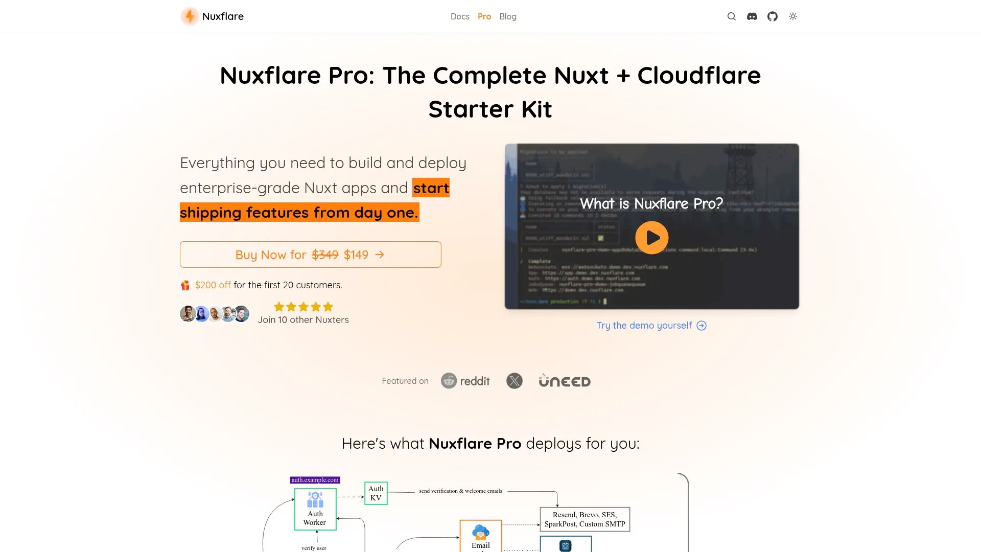Nuxflare Pro homepage screenshot