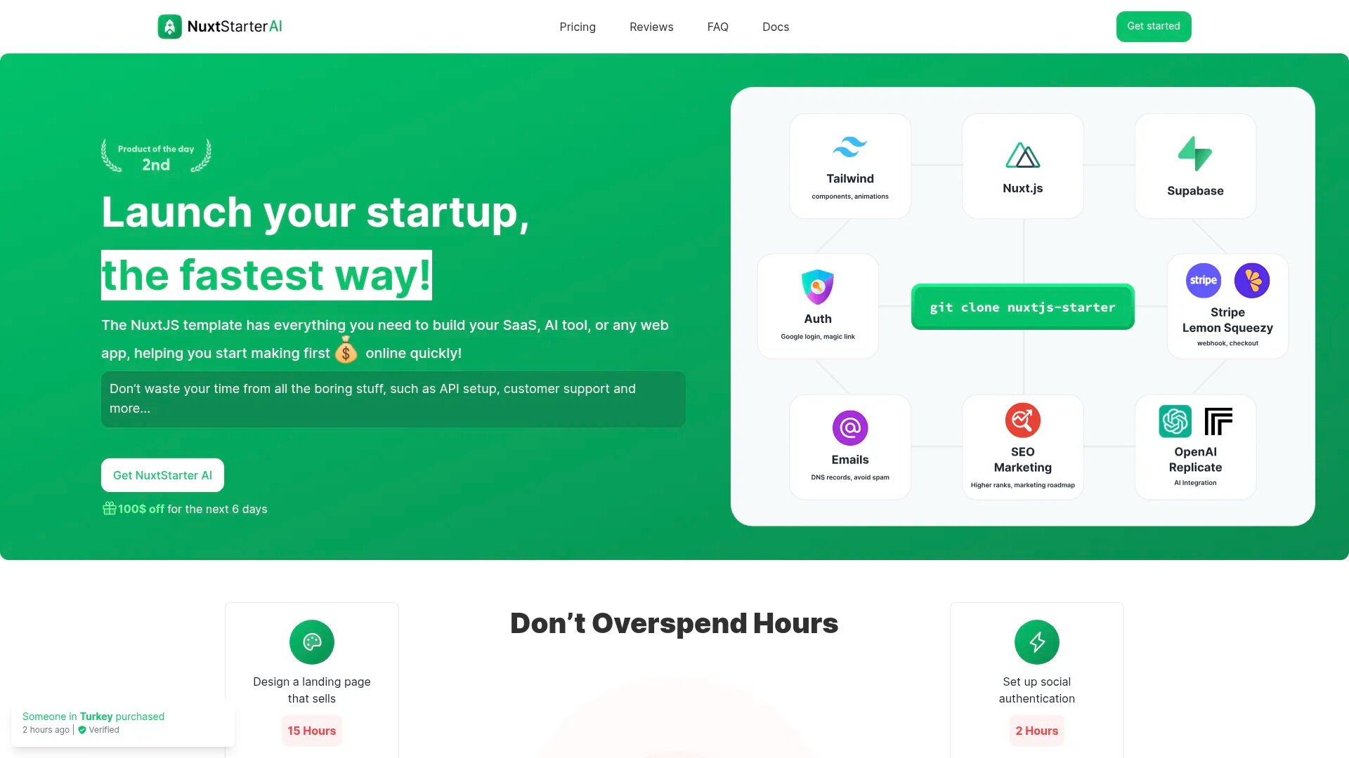 NuxtStarterAI homepage screenshot