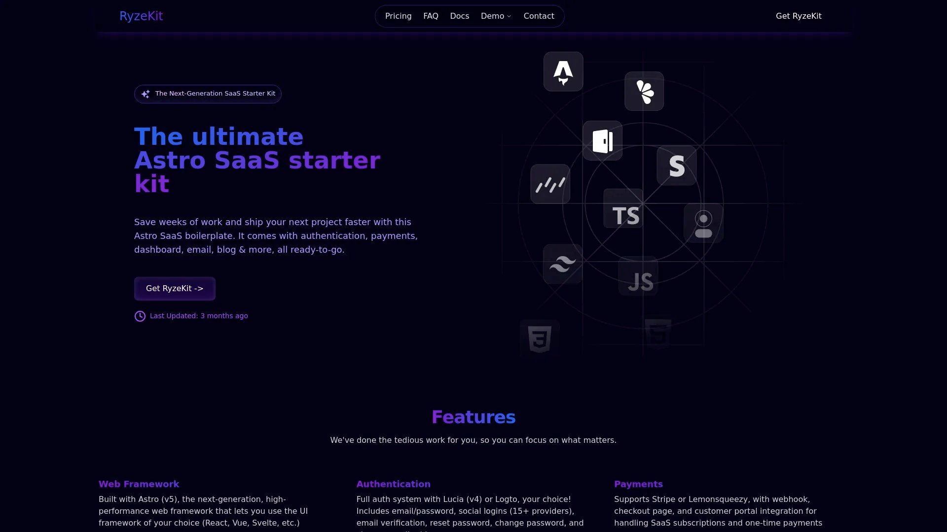 RyzeKit Astro homepage screenshot