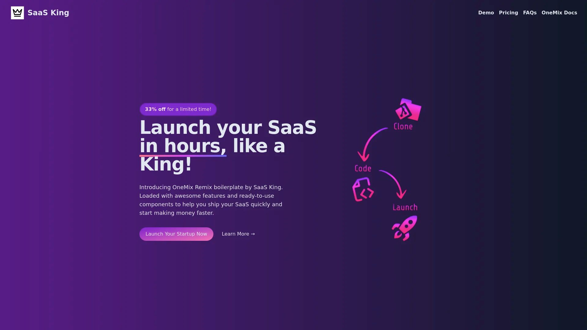saasking homepage screenshot