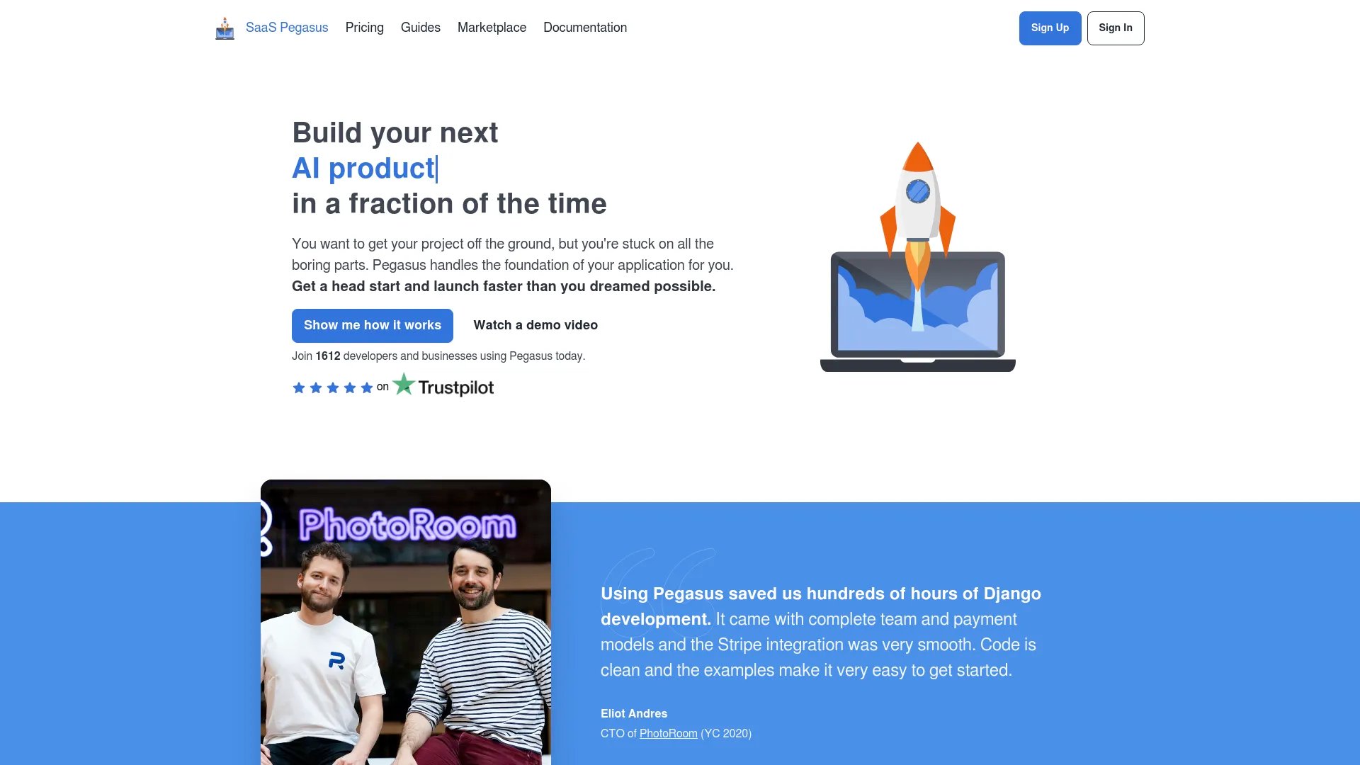 SaaS Pegasus homepage screenshot