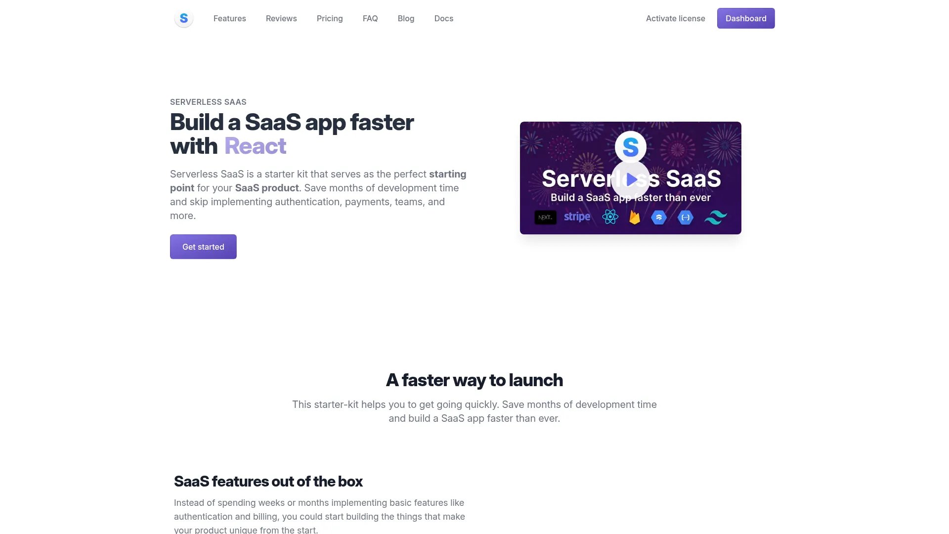 Serverless SaaS homepage screenshot