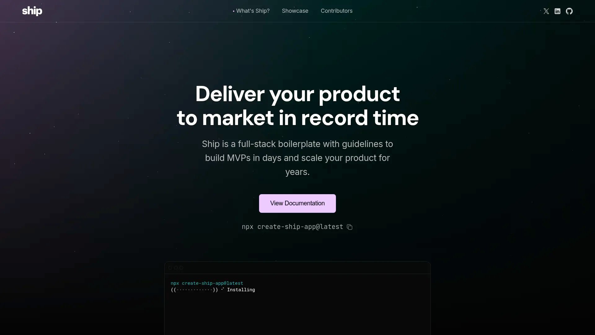 Ship homepage screenshot