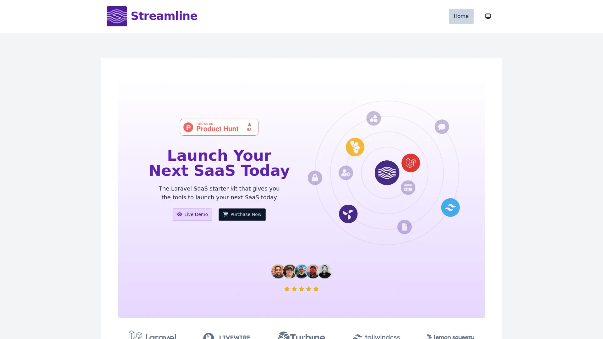 Streamline Laravel homepage screenshot