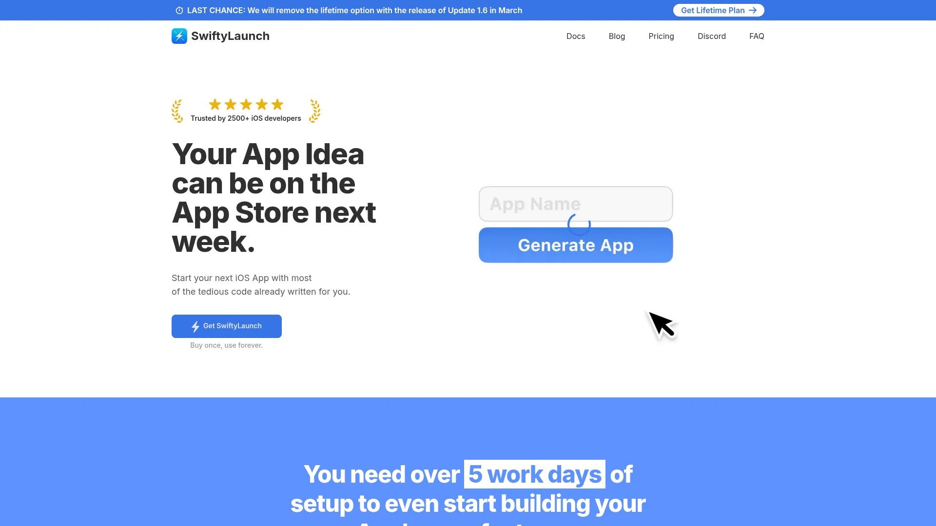 SwiftyLaunch homepage screenshot