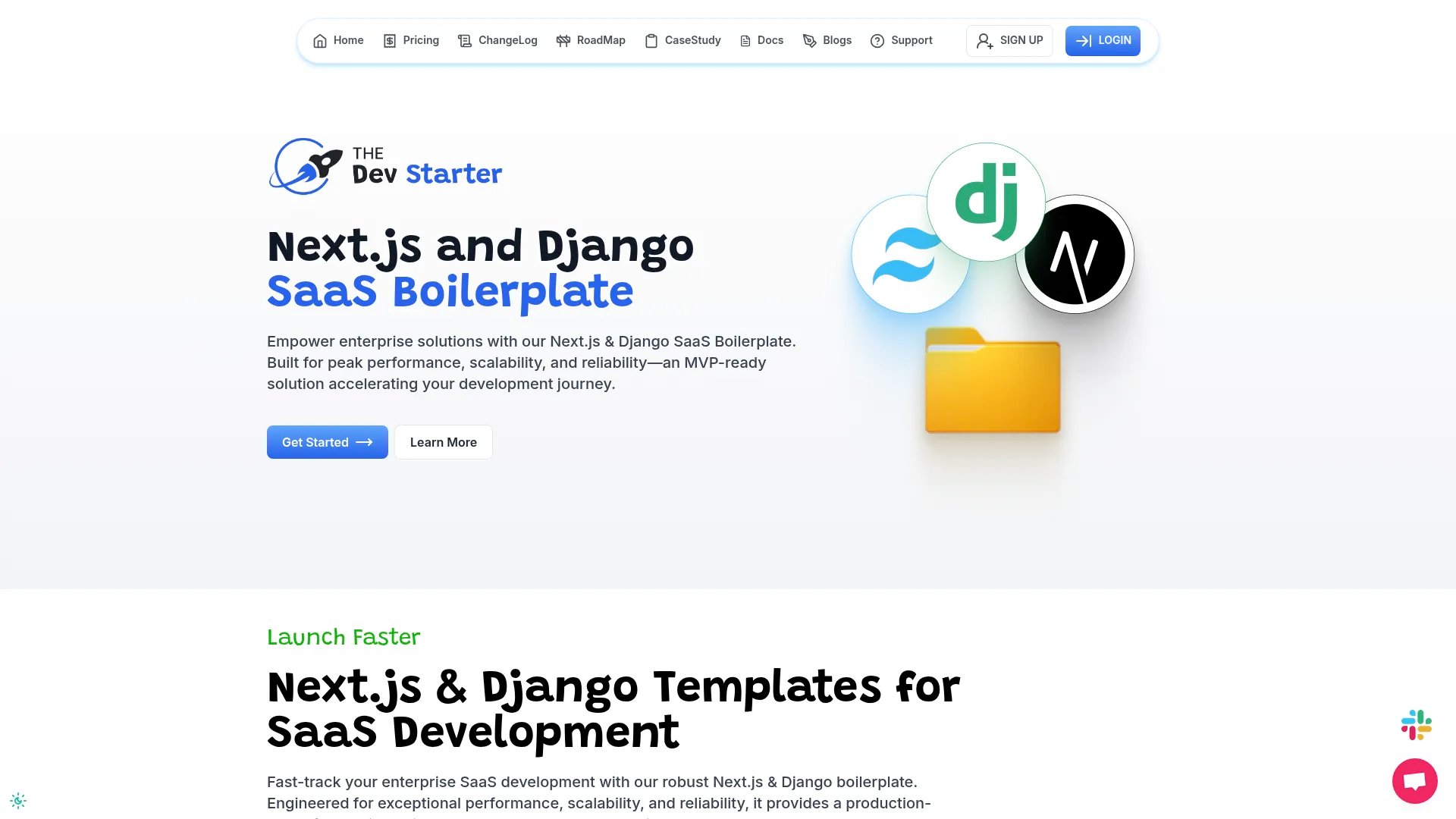 Next.js and Django SaaS Boilerplate homepage screenshot