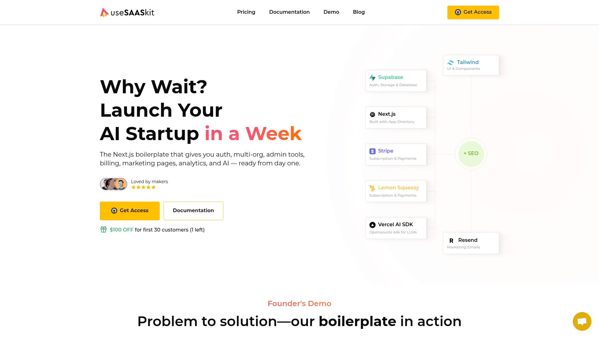 useSAASkit homepage screenshot